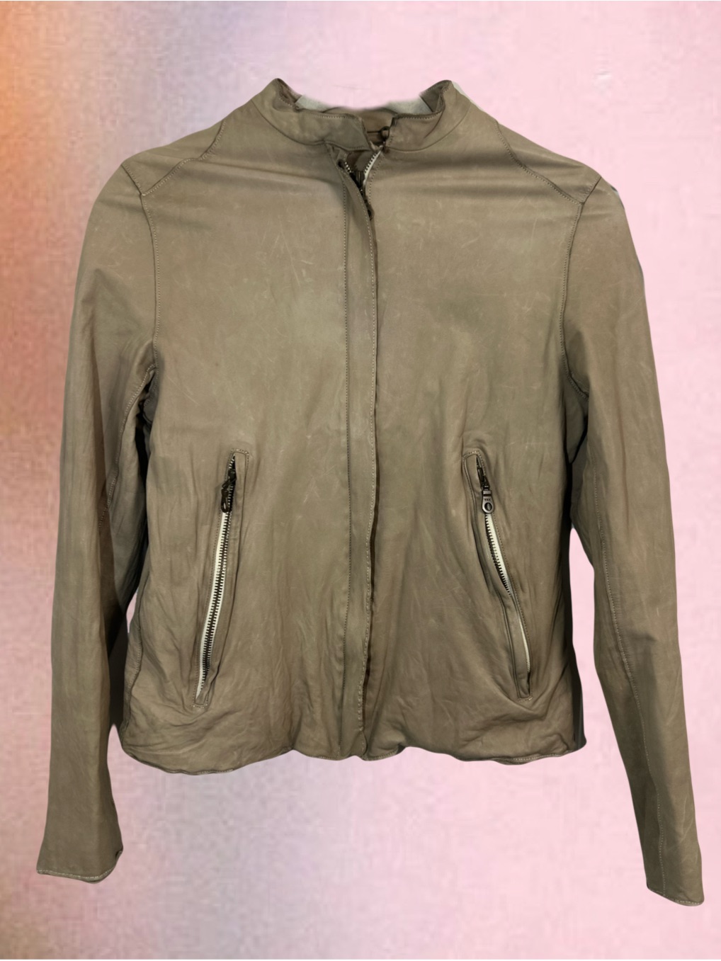 Sisii Machine Washable Cowhide Leather Riders Jacket Made In Japan Light Beige